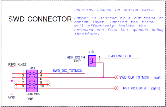 SWD Connector Schematic on FRDM-KL43Z