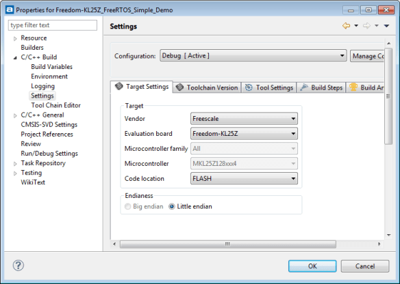 project target options
