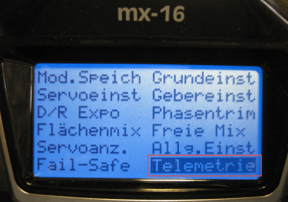 Telemetry Menu on mx-16