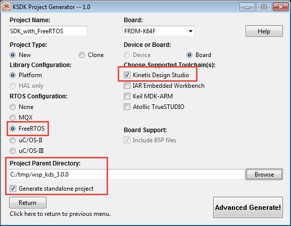 Advanced Project Generator Settings