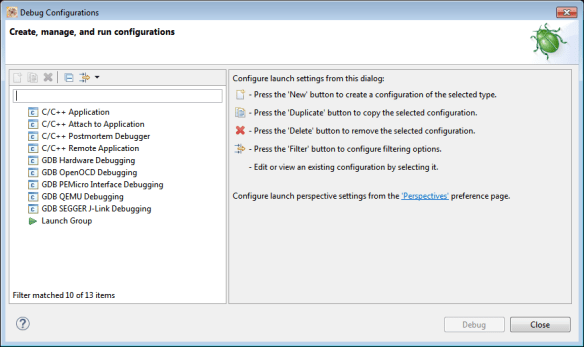 Debug configurations