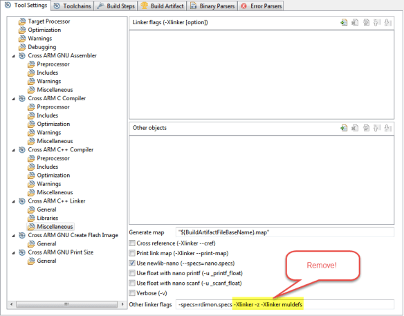 Linker Multiple Definitions Settings