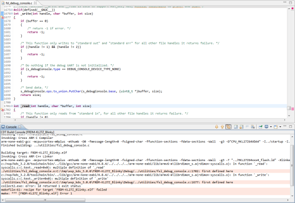 Overwrite of _read() and _write() by the Kinetis SDK