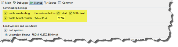 P&E Semihosting Settings