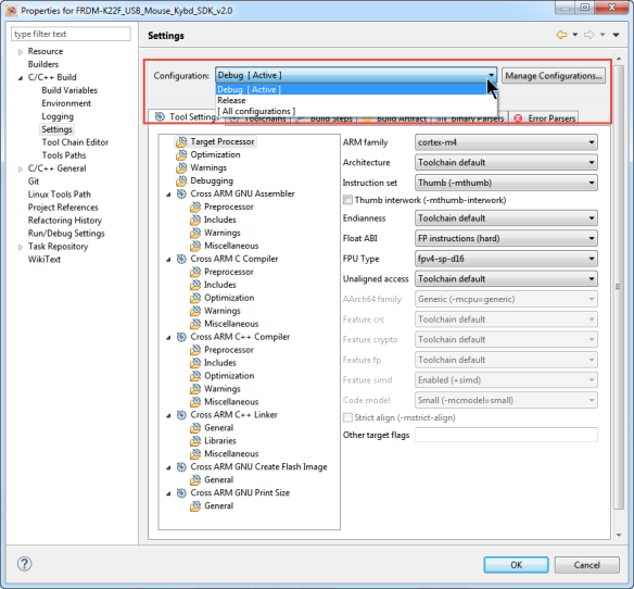 Configurations in Project Settings