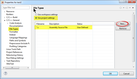 File Types in Project Settings