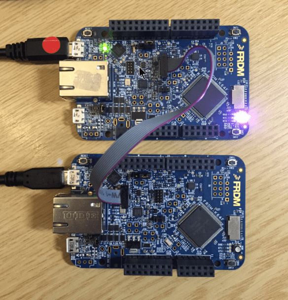 FRDM-K64F (top) programming the OpenSDA Bootloader (bottom)