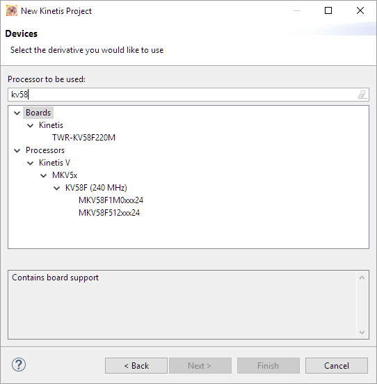 KV58F in Eclipse Wizard