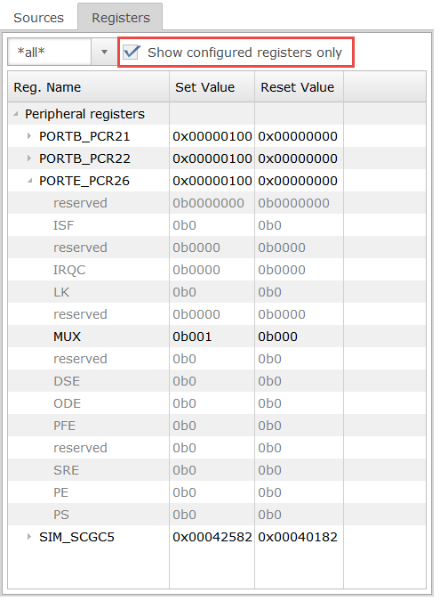 Registers View with configured registers