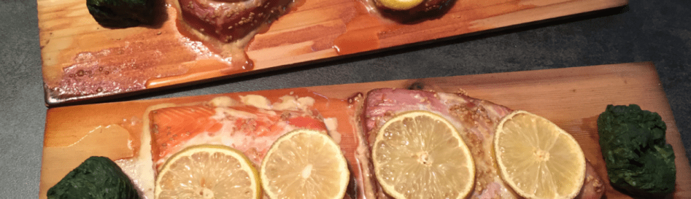 Seasam Tuna And Salmon on Cedar Planks