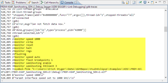 monitor commands in gdb traces