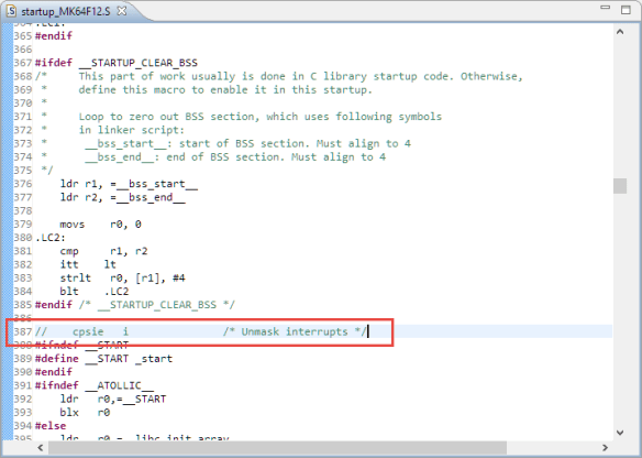 Not enabling interrupts in startup code