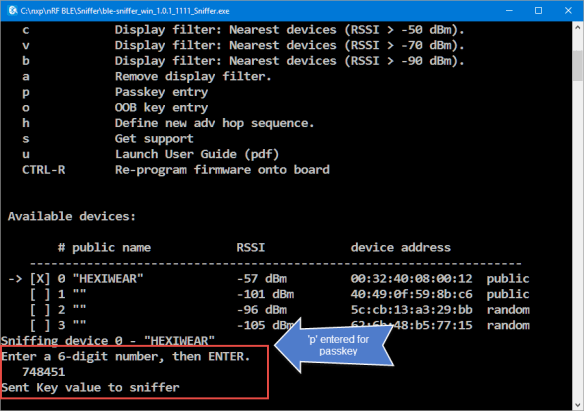 Entering Passkey in Sniffer