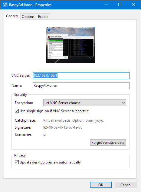 VNC Client Connection Settings