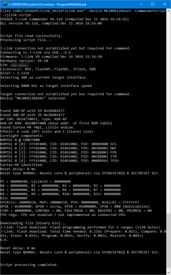Running Script to program the bootloader