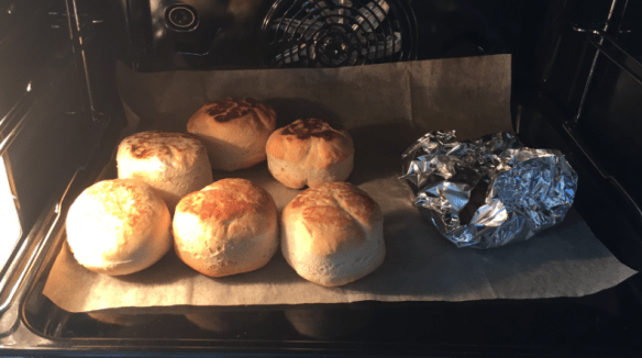 Muffins and Ham in Oven