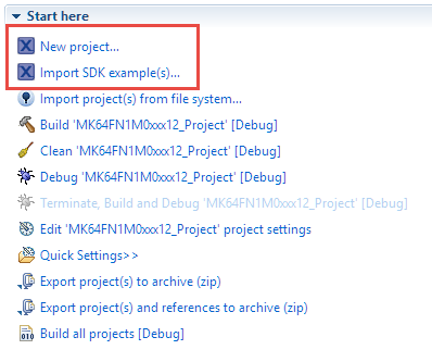 New Project or Import Example Project