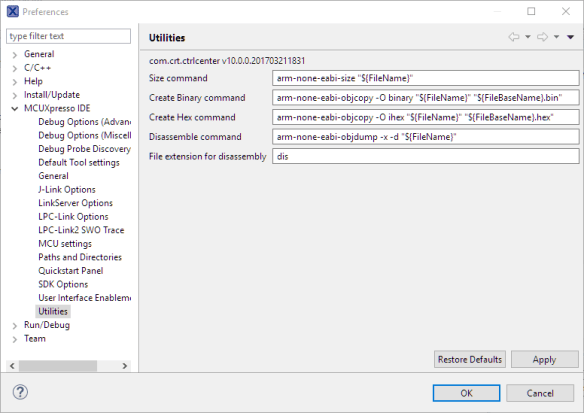 Utility Menu Settings