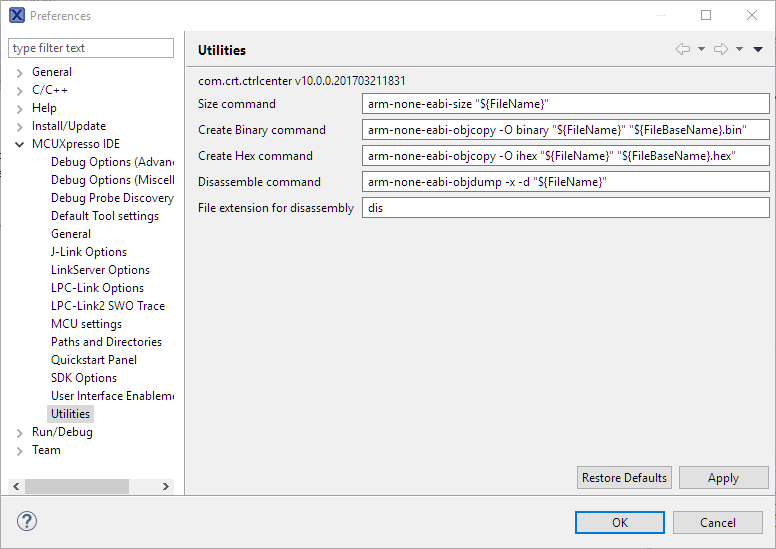 Utility Menu Settings