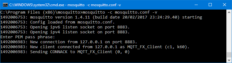 Client connected to Port 8883 to broker