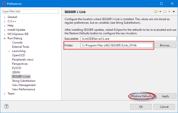 GNU ARM Eclipse Path to SEGGER