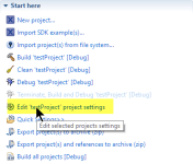 Quickstart Panel Project Settings