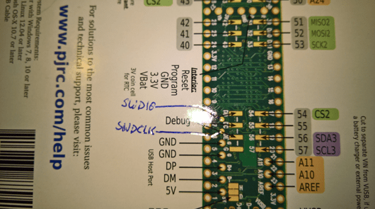 SWDIO and SWDCLK on Teensy