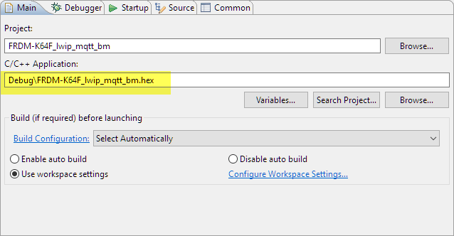 Binary File in Segger Launch Configuration