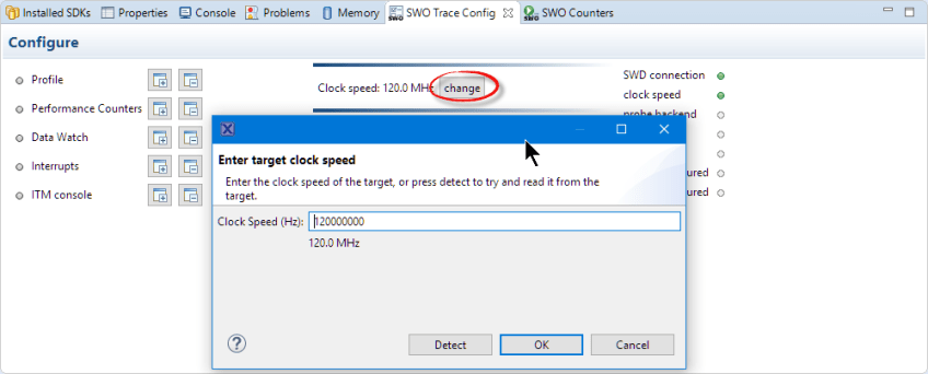 SWO Clock Speed