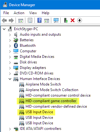 USB HID Joystick in Device Manager