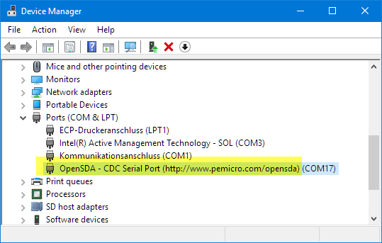 PnE OpenSDA Serial Port