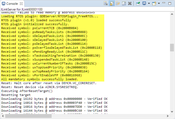 Segger J-Link checking FreeRTOS Symbols