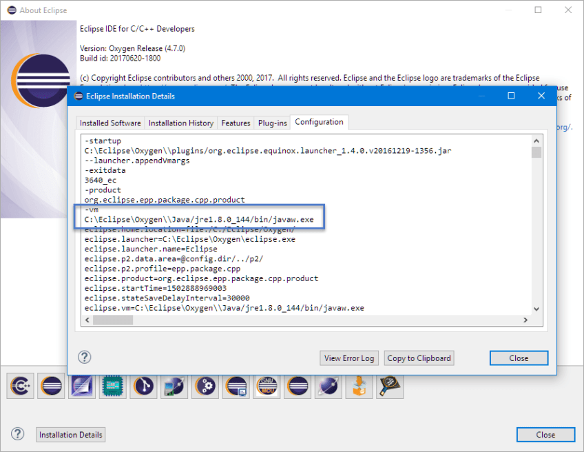 Eclipse Oxygen running with its own Java Virtual Machine