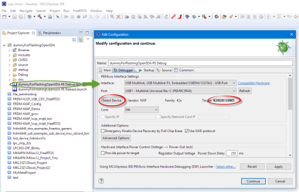 Selected K20DX128M5 Device