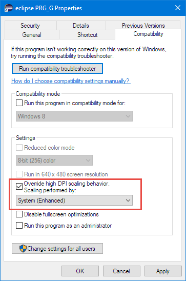 Override high DPI scaling behaviour
