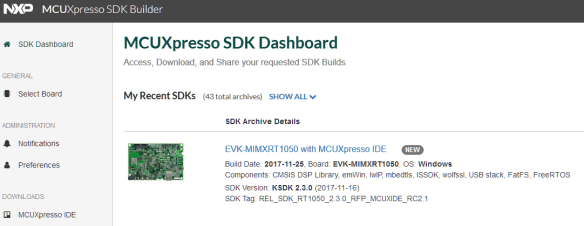 NXP i.MX RT1050 SDK