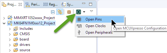 Project Explorer View with Configuration Tools Button
