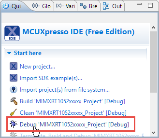 Debug from the Quickstart Panel