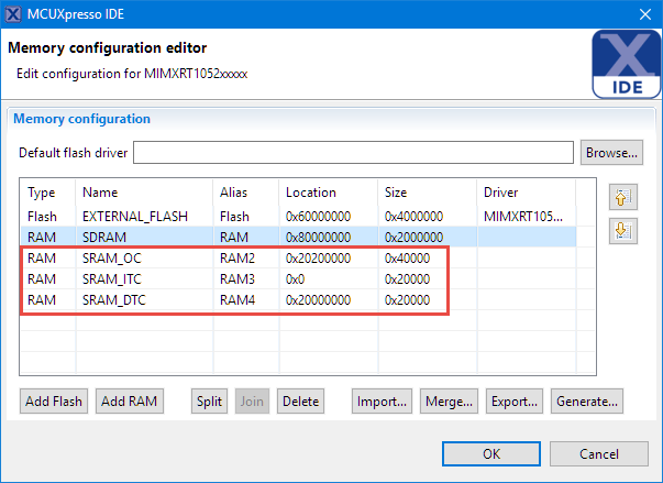 RT1052 Memory Map with on-chip RAM