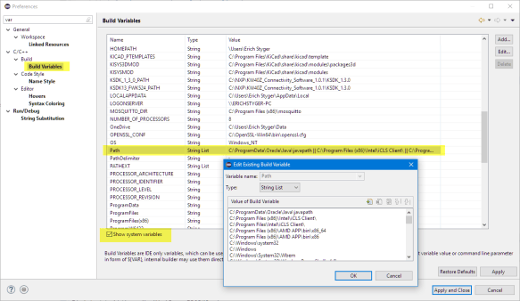 System Path in Eclipse Workspace Settings | MCU on Eclipse
