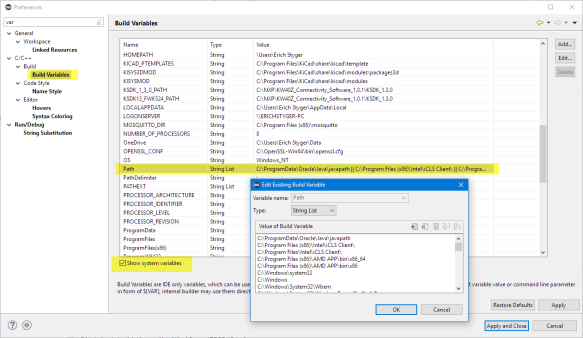 System Path in Eclipse Workspace Settings