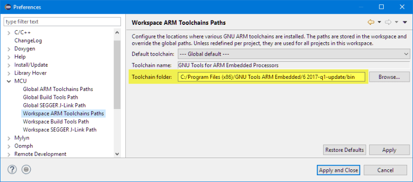 Workspace Toolchain Path