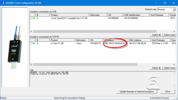 IP Address in J-Link Configuration Tool