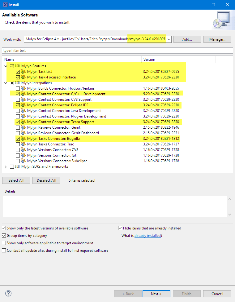 Installing Mylyn Plugins