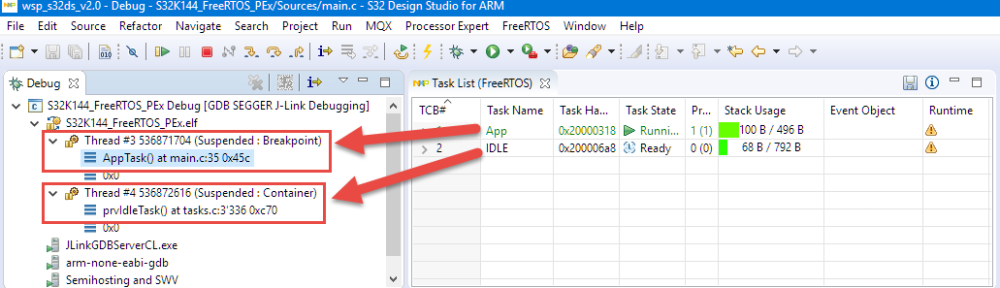 FreeRTOS Threads in Eclipse Debug View