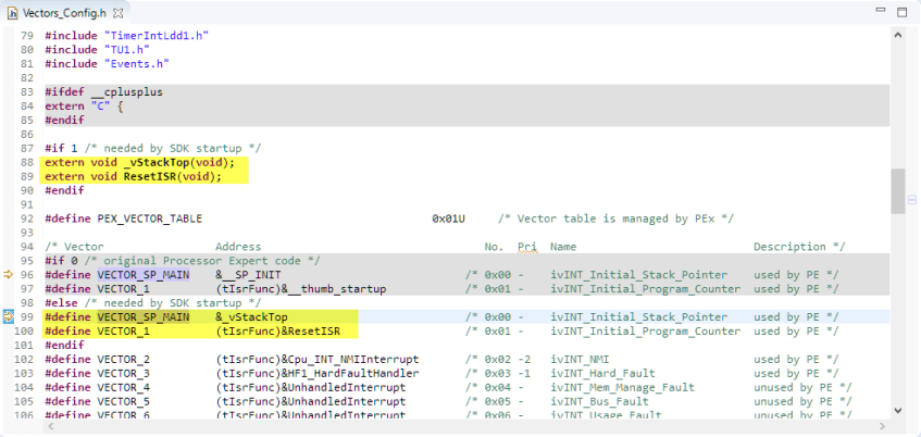 Changes for SDK in Vectors_Config.h