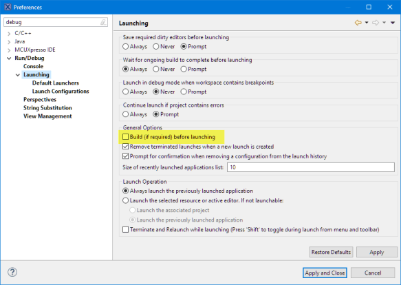 Disabled Build before Debug
