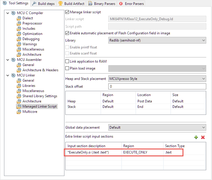 Extra Managed Linker Script Section