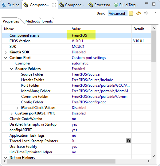 FreeRTOS component name