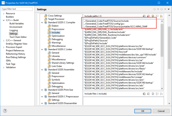 FreeRTOS Include Paths